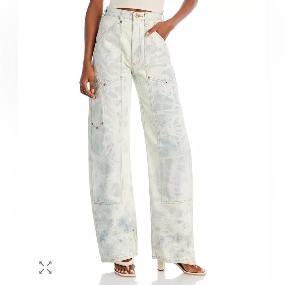 Re/Done Super High Rise Cargos Wide Leg Tie Dye Jeans Cream Blue denim NWT 26
